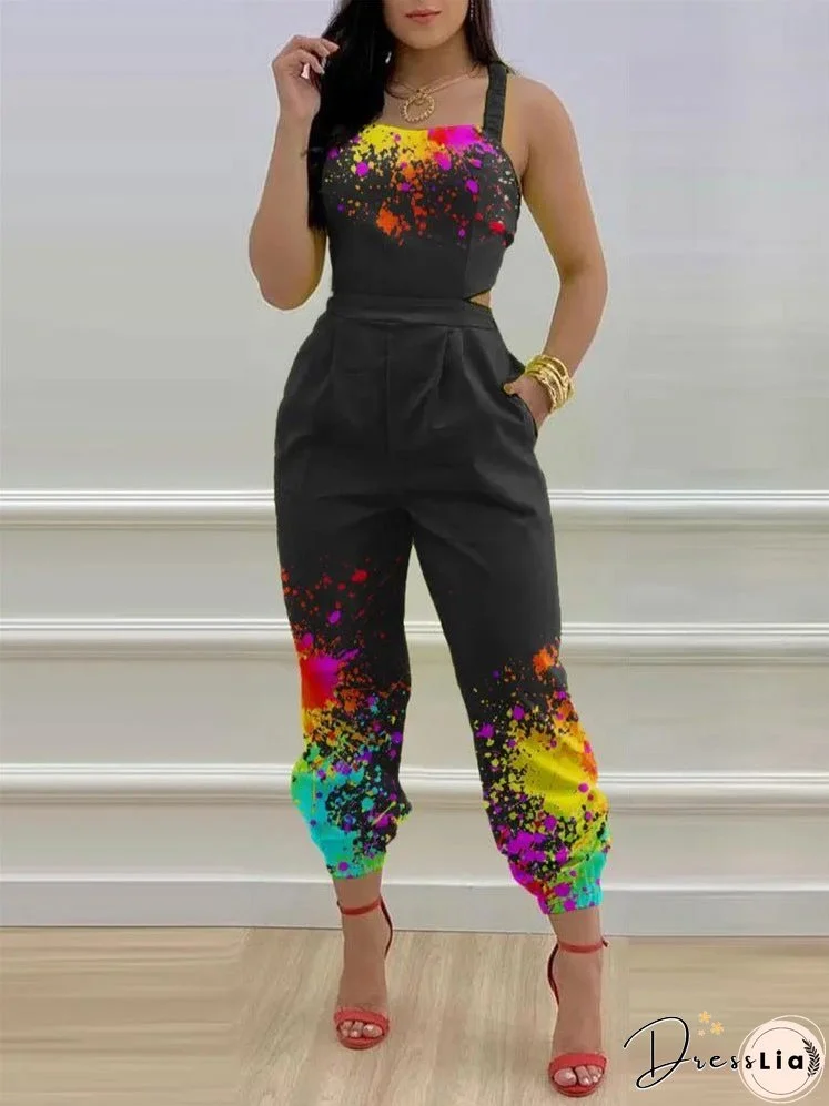 Women's Jumpsuits Printed Sling Bare Back Jumpsuit