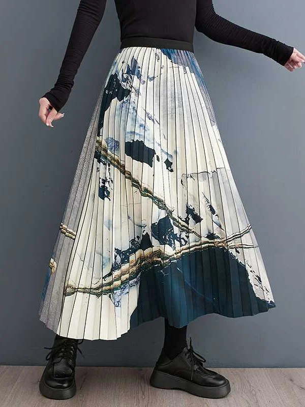 Literary Pleated High-Waisted Skirt