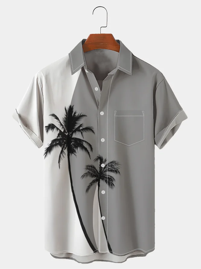 Holiday Coconut Tree Contrast Color Men's Hawaiian Short Sleeve Shirt
