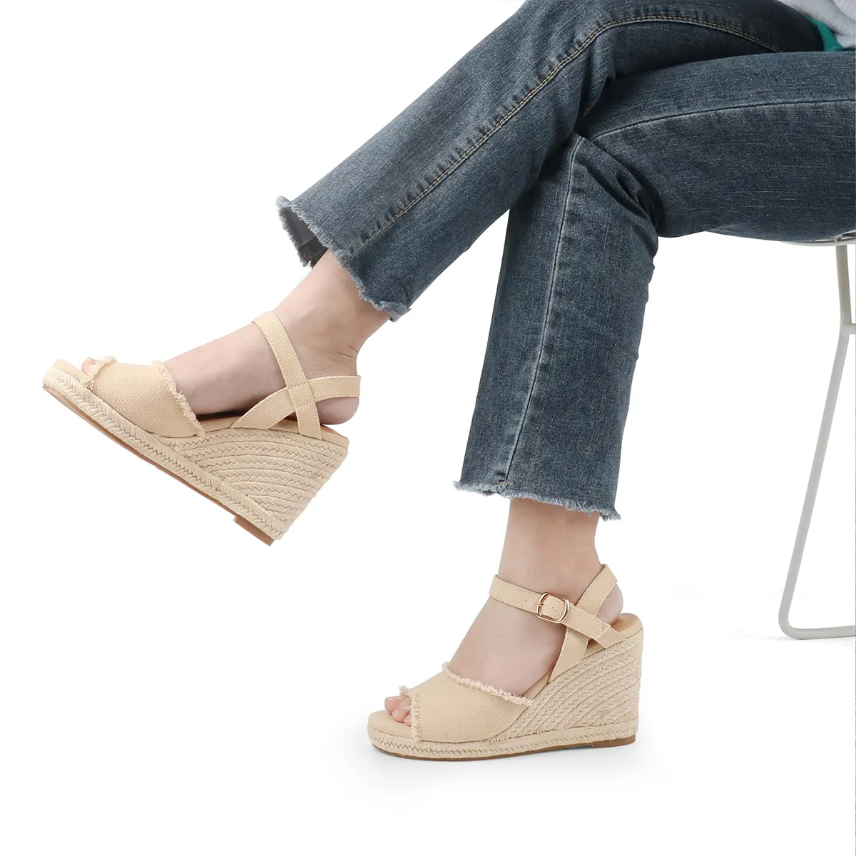 115mm/4.5" Women's Fashion Platform Espadrille Wedge Heels Ankle Strap Sandals-vocosishoes