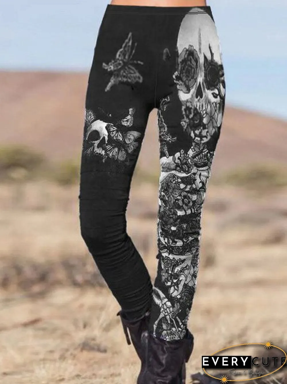 Regular fit Skull Cotton Blends Pants