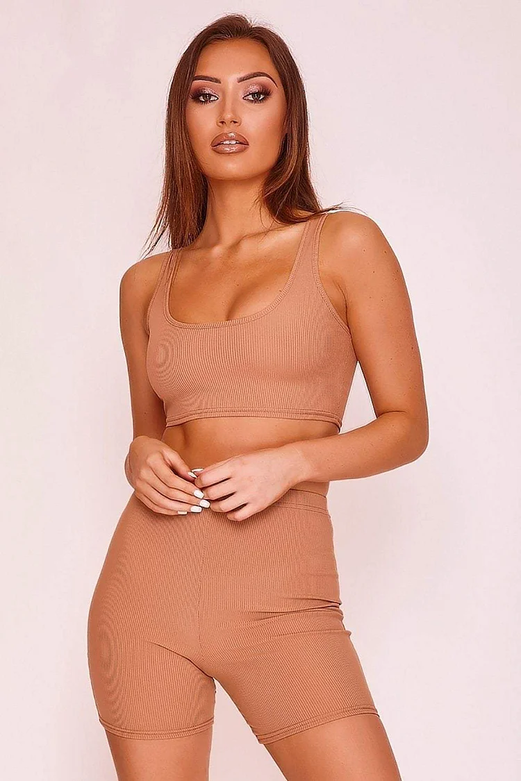 Brown Ribbed Cycling Shorts Katch Me