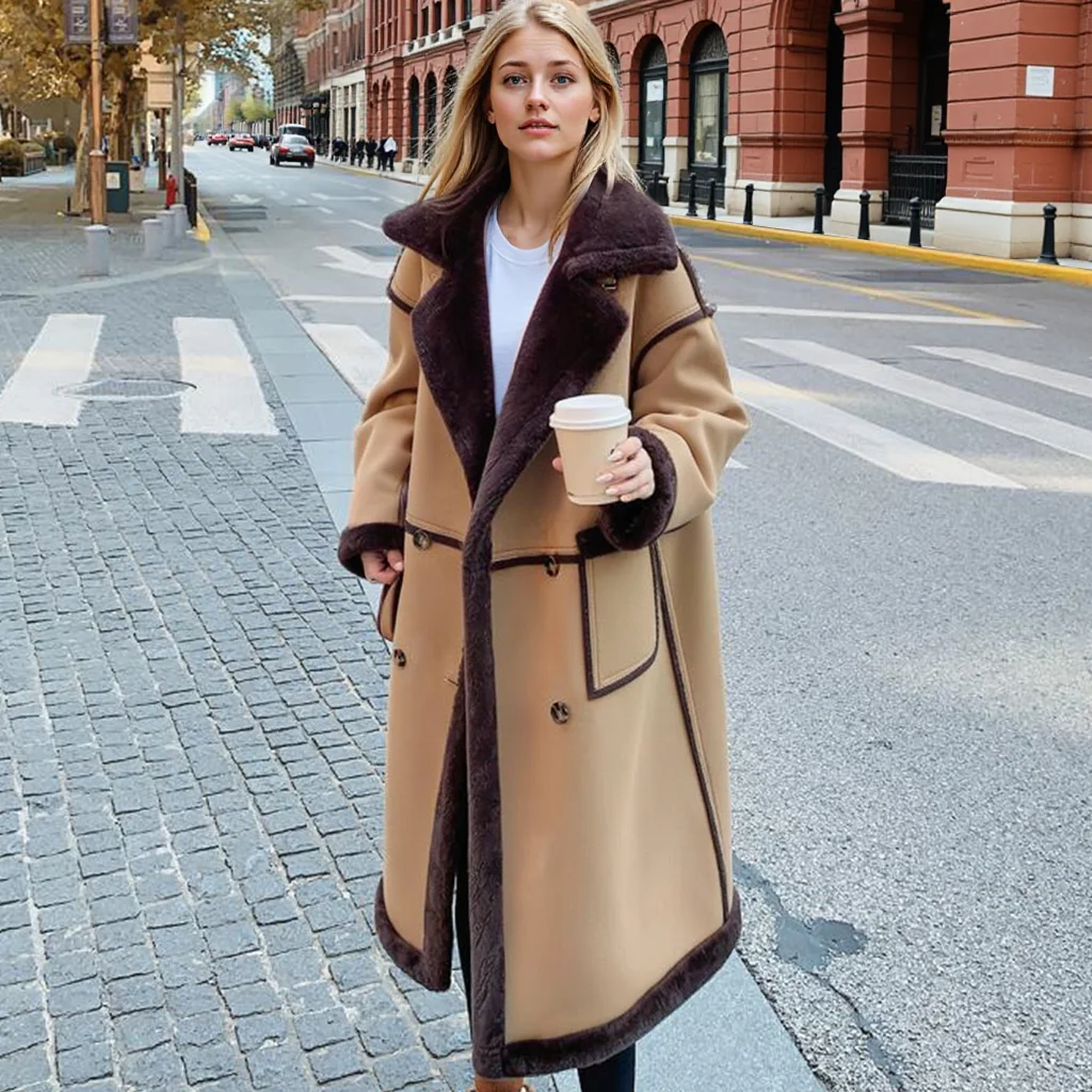 Women's Winter Lambswool Coat With Velvet And Thick Fur Mid-length