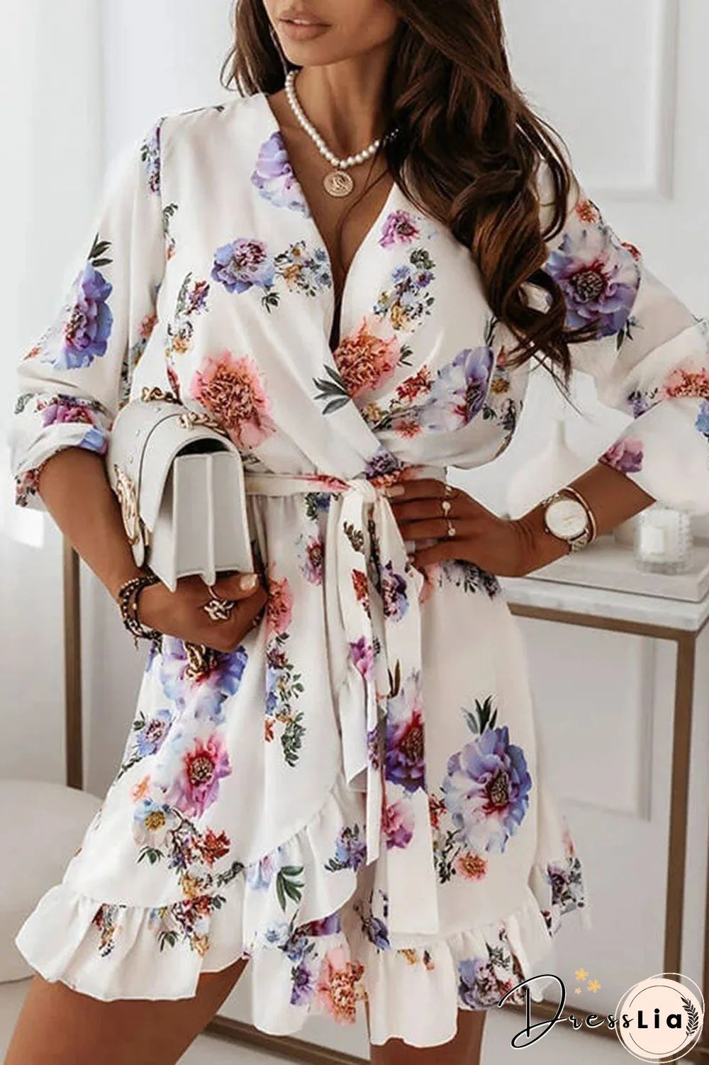 Fashion Street Print Split Joint V Neck A Line Dresses