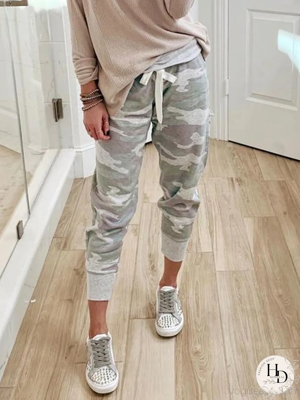 Camo Pattern Drawstring Pants