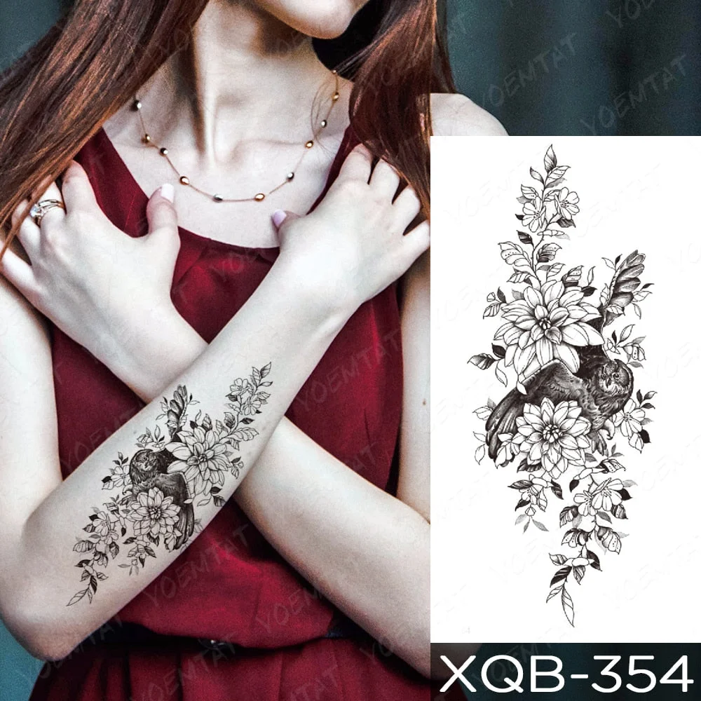 Waterproof Temporary Tattoo Sticker Orchid Flower Tattoos Peony Lotus Lines Painted Rose Body Art Arm Fake Sleeve Tatoo Women