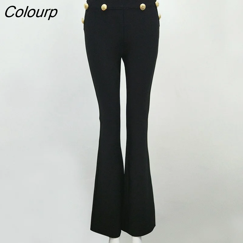 Colourp Top Quality Celebrity Black White Rayon Bandage Flare Pants Fashion Bodycon Pant Trousers