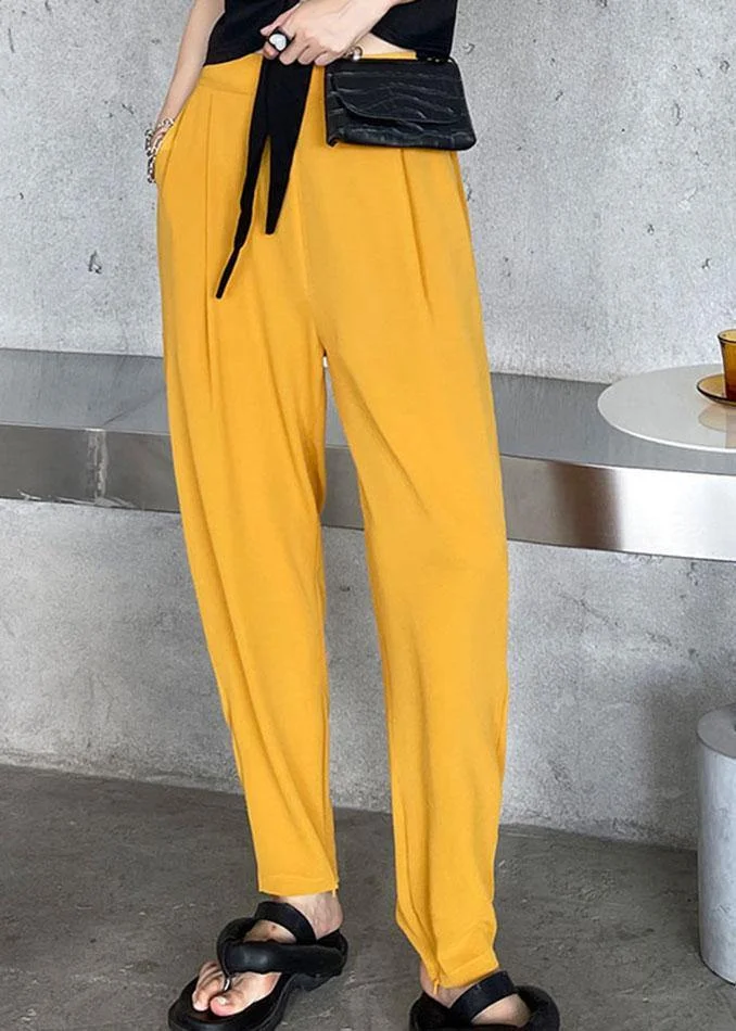 Unique Yellow High Waist Pockets Harem Pants