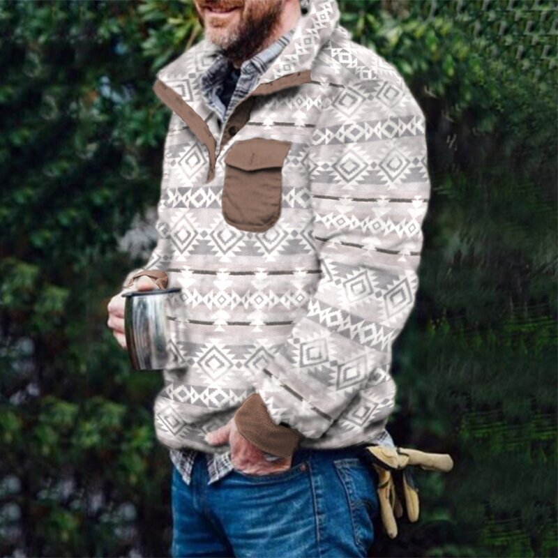 Men's rhombus print comfortable pullover