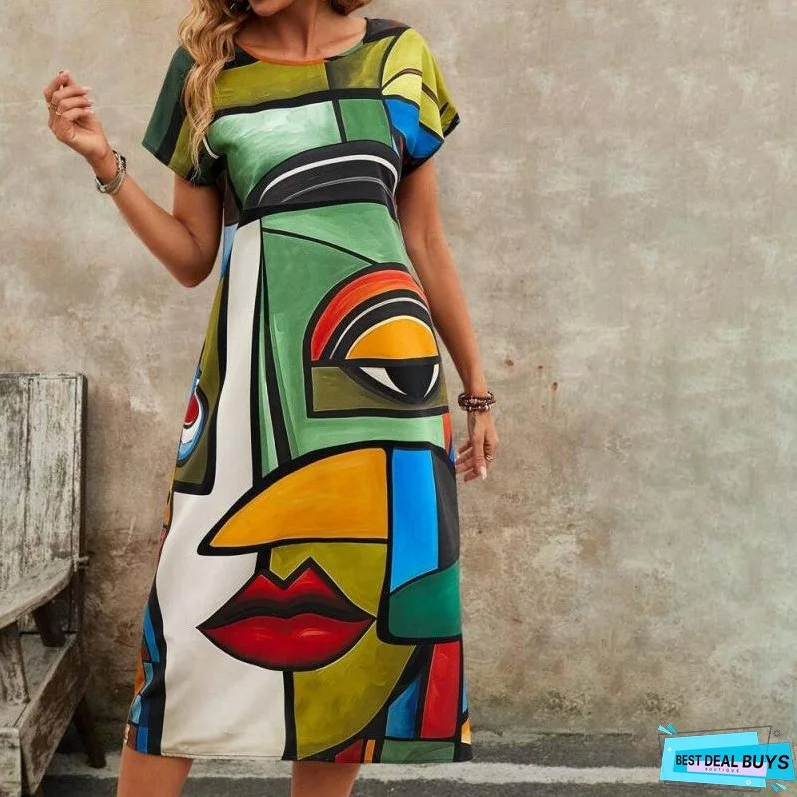 Abstract Print Casual Dress