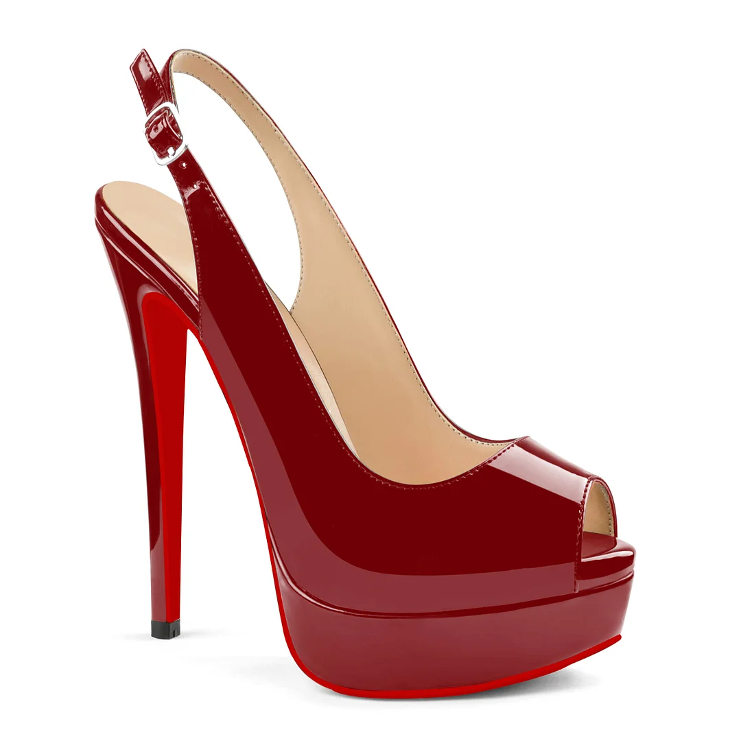 150mm Red Bottom Slingback High Heels Open Toe Platform Strap Pumps Sandals-MERUMOTE