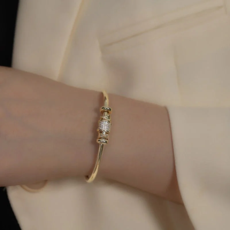 Elegant Bangle Bracelet with Rhinestone Charms