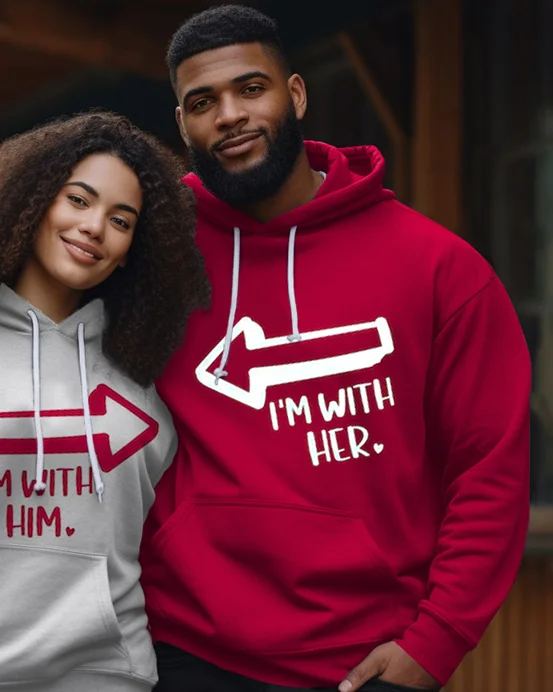 Couple's Plus Size Simple Casual Retro I'M With Her Long Sleeve Sweatshirt