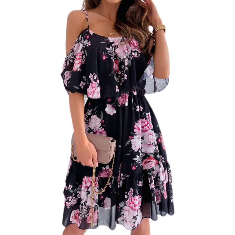 Trendy Floral Print Sexy Casual Boho Midi Dress