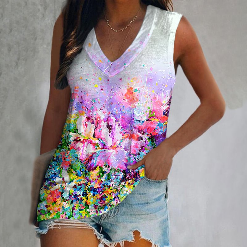 Fashion Floral Printed V-neck Women's Vest