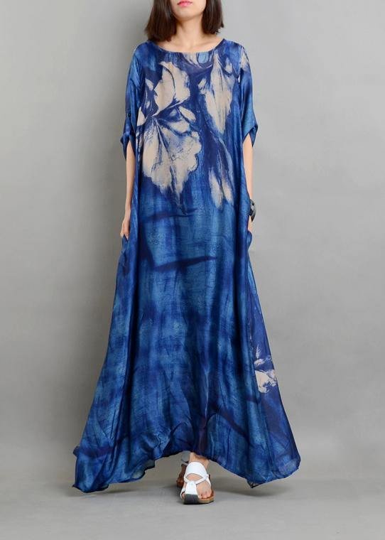 Blue Print Half Sleeve Two Pieces Set Summer Chiffon Dress