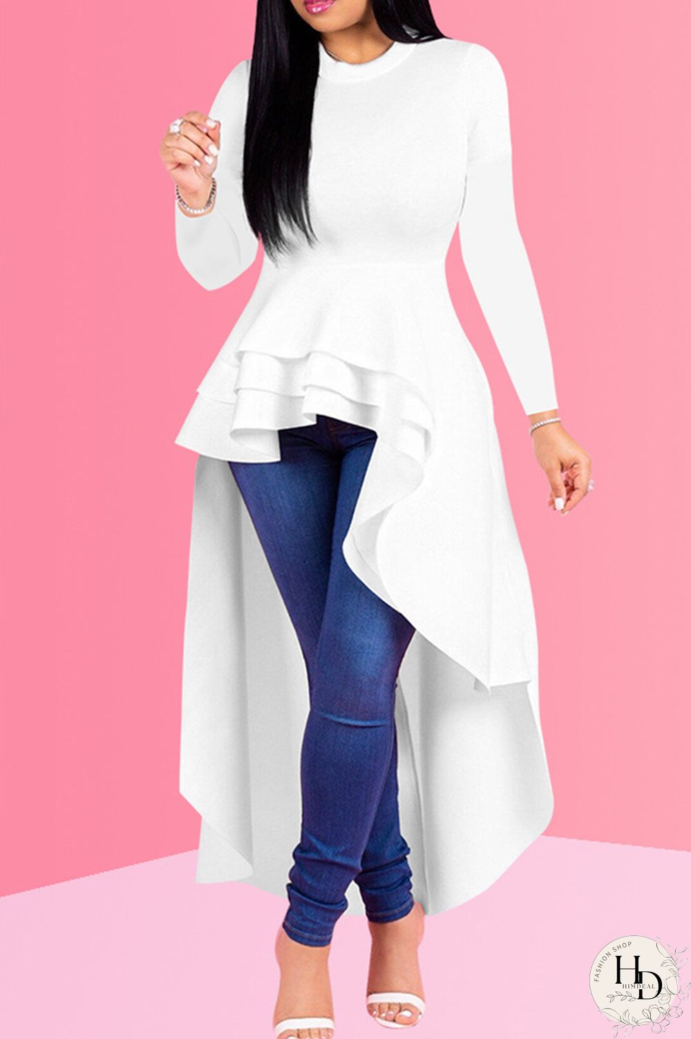 Red Fashion Casual Solid Asymmetrical O Neck Long Sleeve Dress