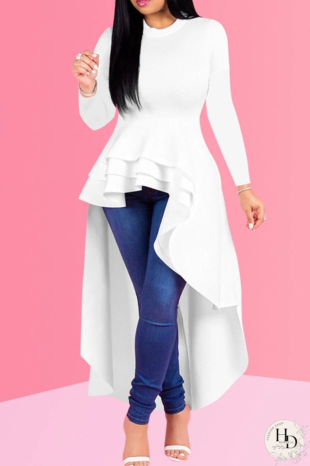 Red Fashion Casual Solid Asymmetrical O Neck Long Sleeve Dress