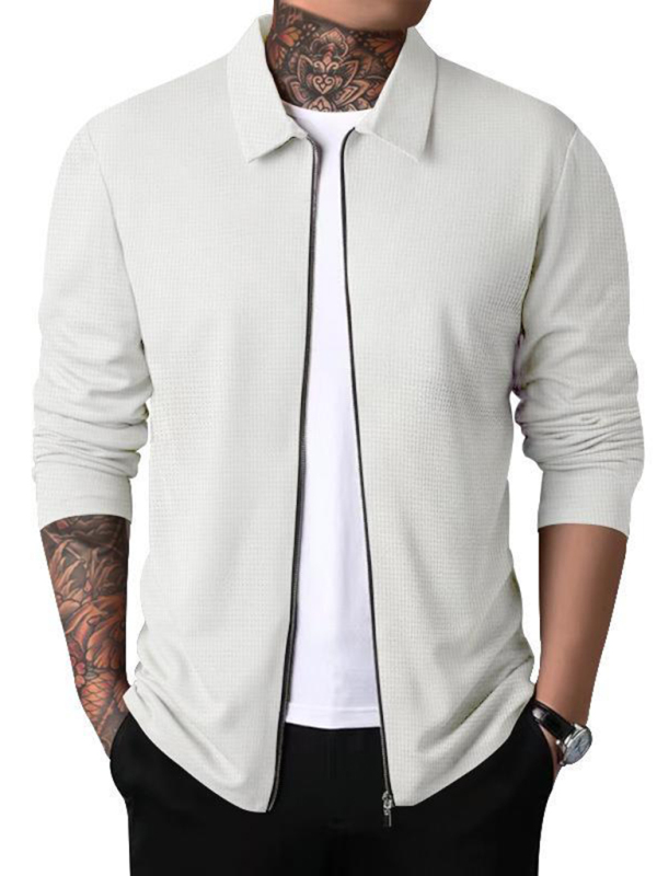 Mature Men's Waffle Zip Lapel Jacket Jacket Cardigan Tops