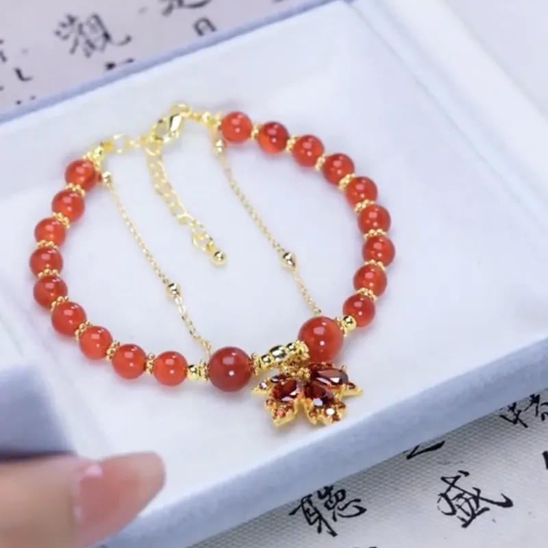 Maple Leaf Red Agate Bracelet