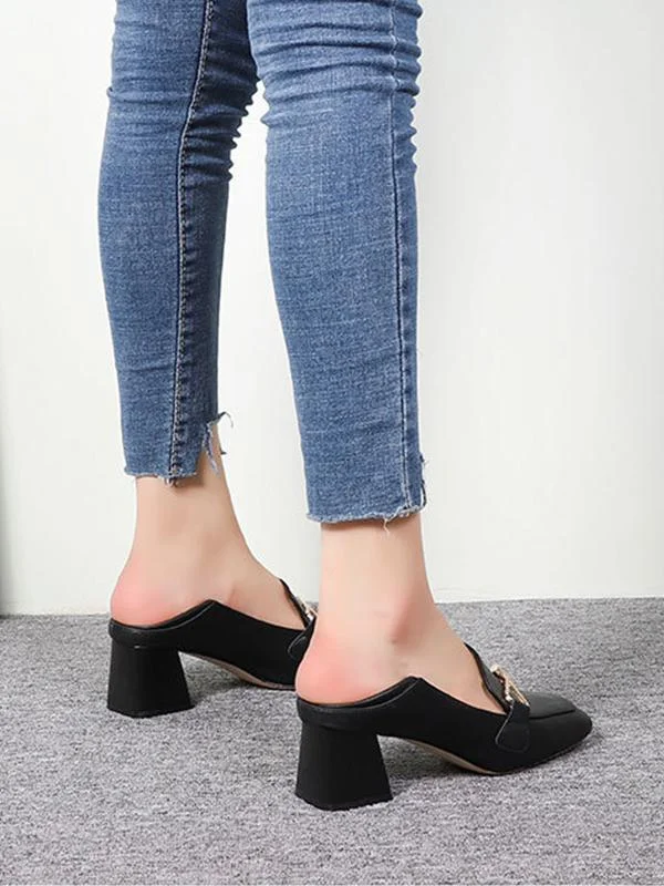 Casual two-wear thick-heeled fashionable head comfort high-heel loafers