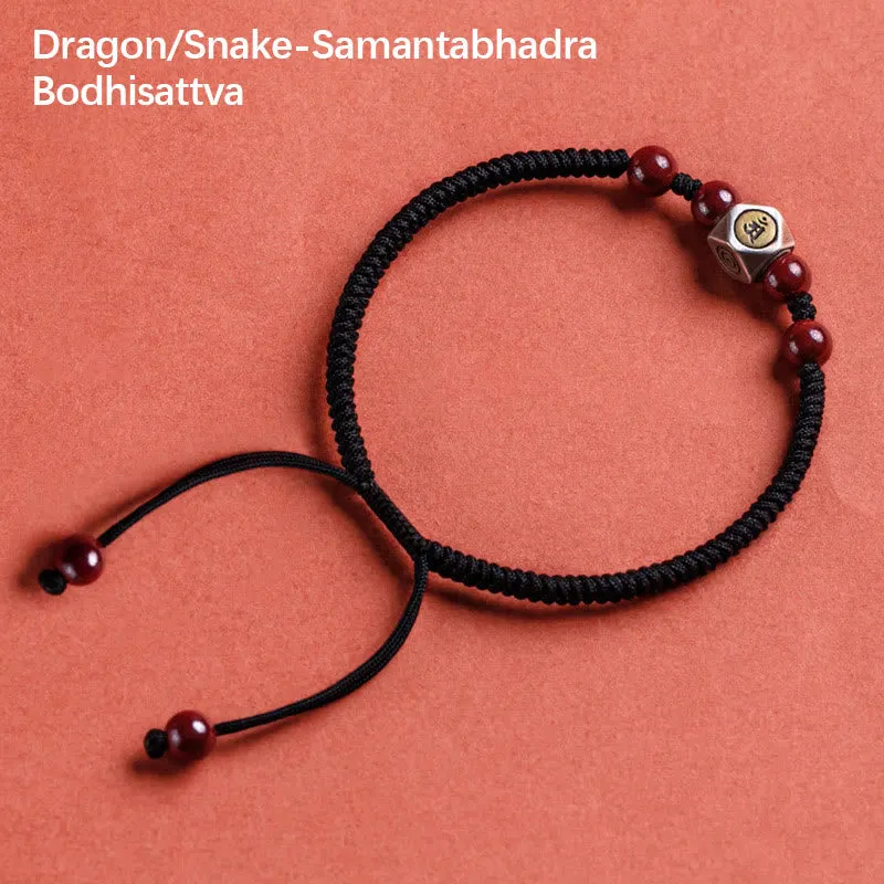 925 Sterling Silver Chinese Zodiac Natal Buddha Cinnabar Calm Bracelet