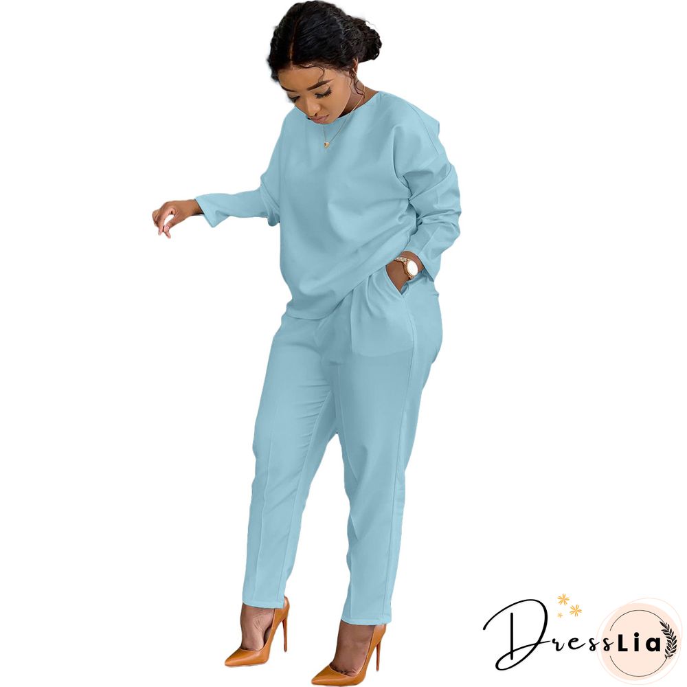 Long Sleeves T shirt Sportswear Two Piece Pants Set