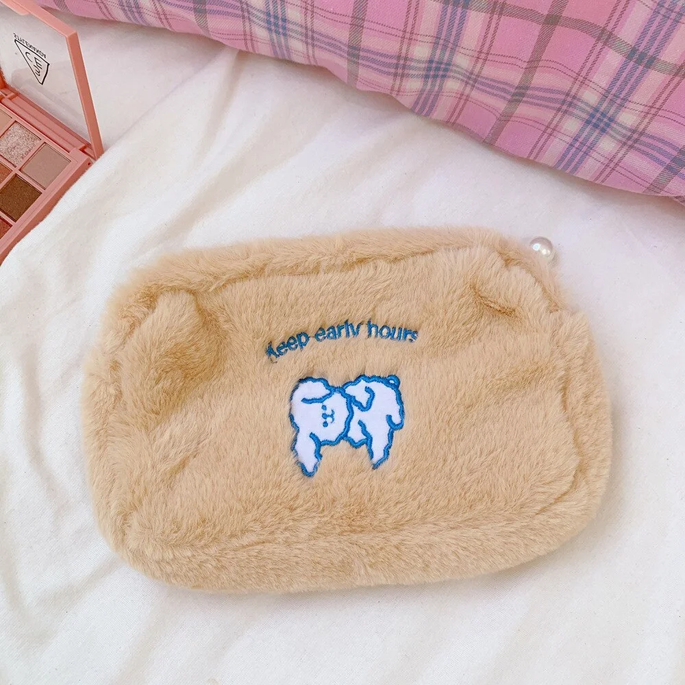 New Korea Fashion Women Pearl Cosmetic Bag  Japanese Cute Ins Bear Dog Pencil Makeup Storage Organizer Bag Pouch For Girls Bag