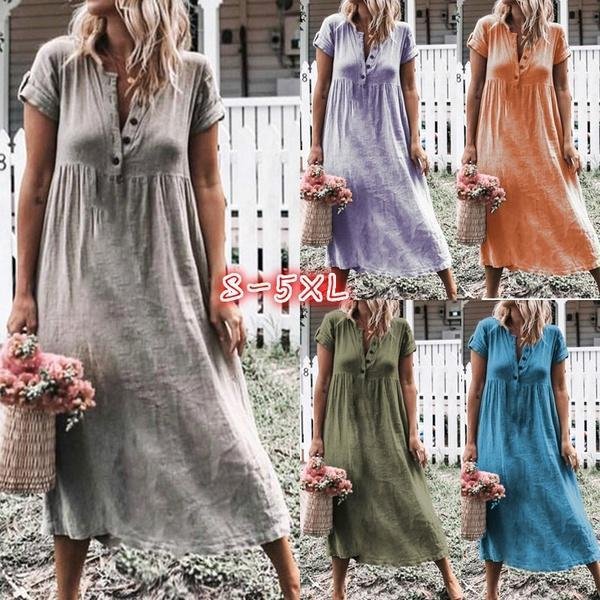 Solid Color Button Fly Daily Casual Dresses