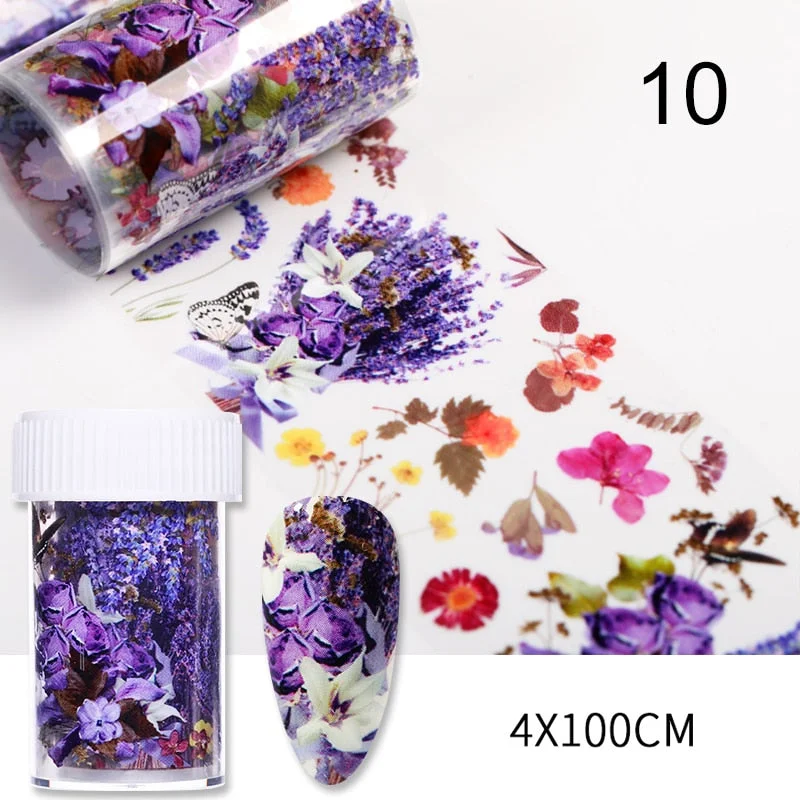 10Pcs/Bag Marble Nail Art Transfer Foil Sticker Flower French Tip Wraps Adhesive Decals Nails Decoration Manicures Accessories-Nail Inspo