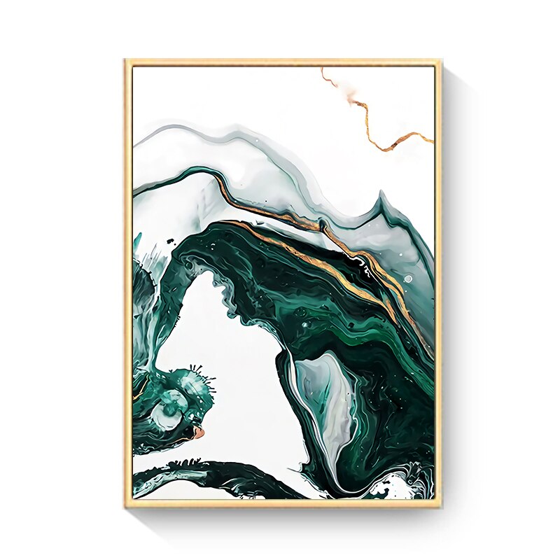 Modern Minimalist Abstract Canvas Art Paintings Gold Foil Lines Green Texture Wall Posters And Prints For Living Room Bedroom