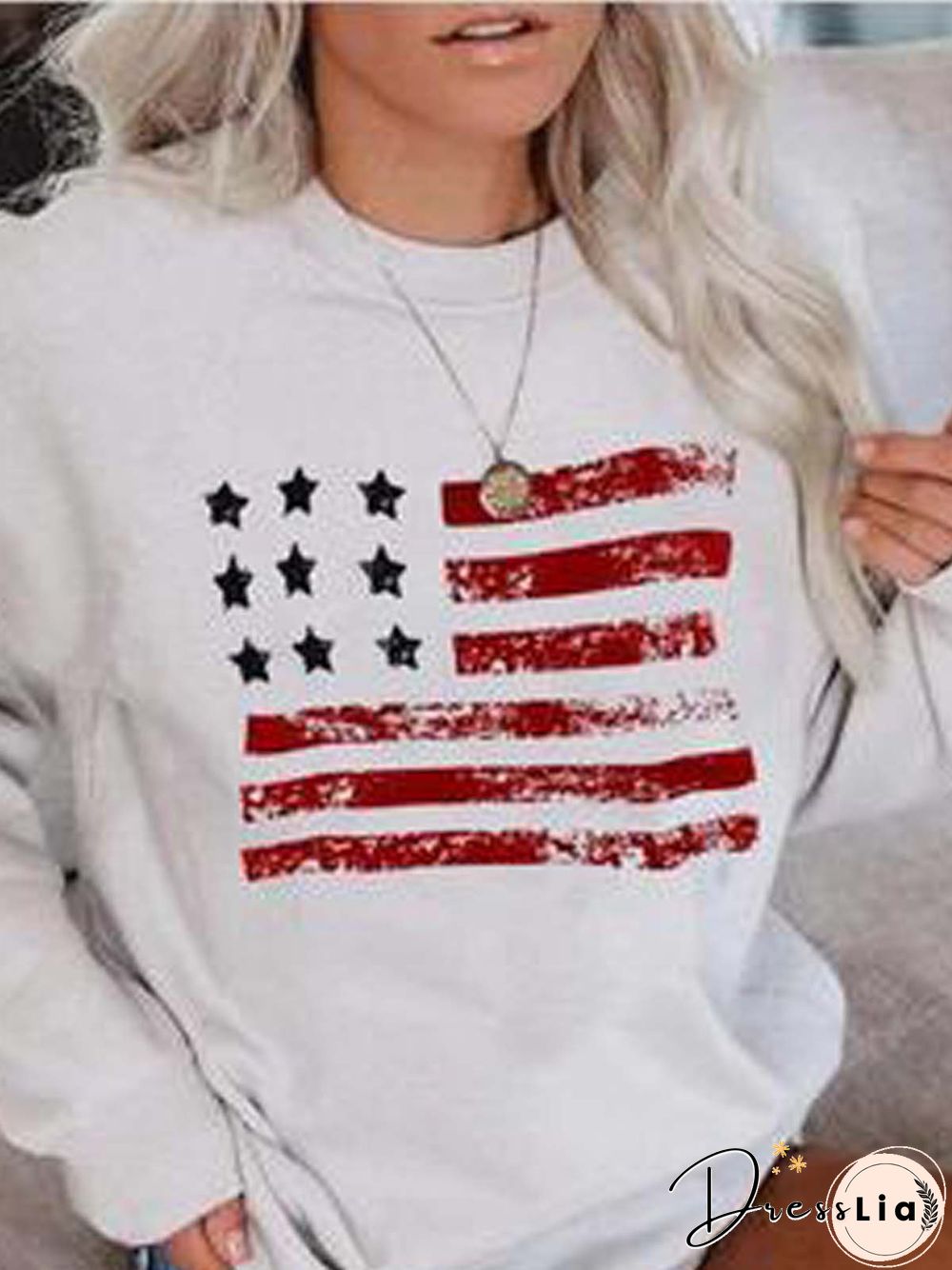Long Sleeve Printed Polyester Crew Neck Top