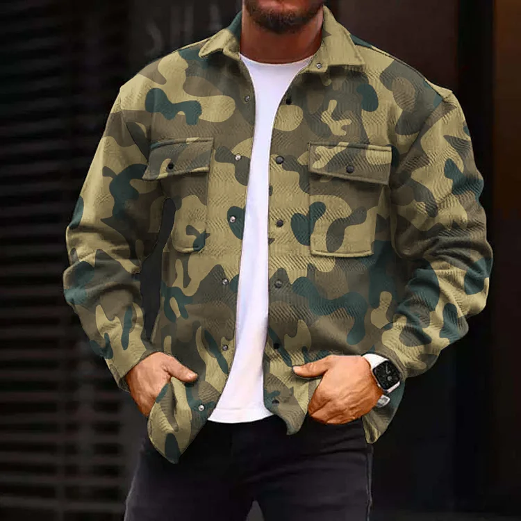 Broswear Men's Camouflage Khaki Causal Long Sleeve Shirts Jacket