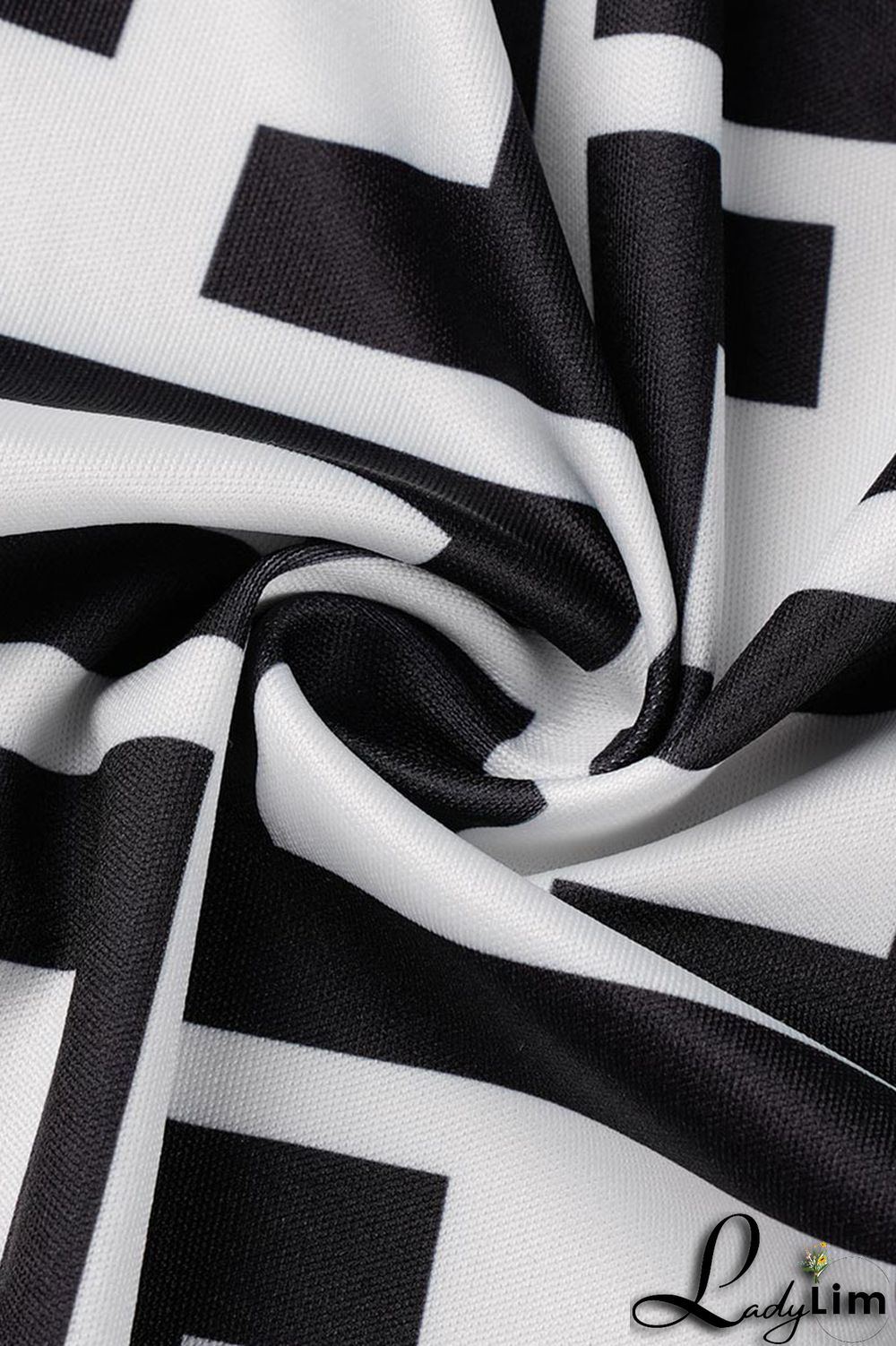 Black And White Casual Print Asymmetrical Half A Turtleneck Long Sleeve Two Pieces