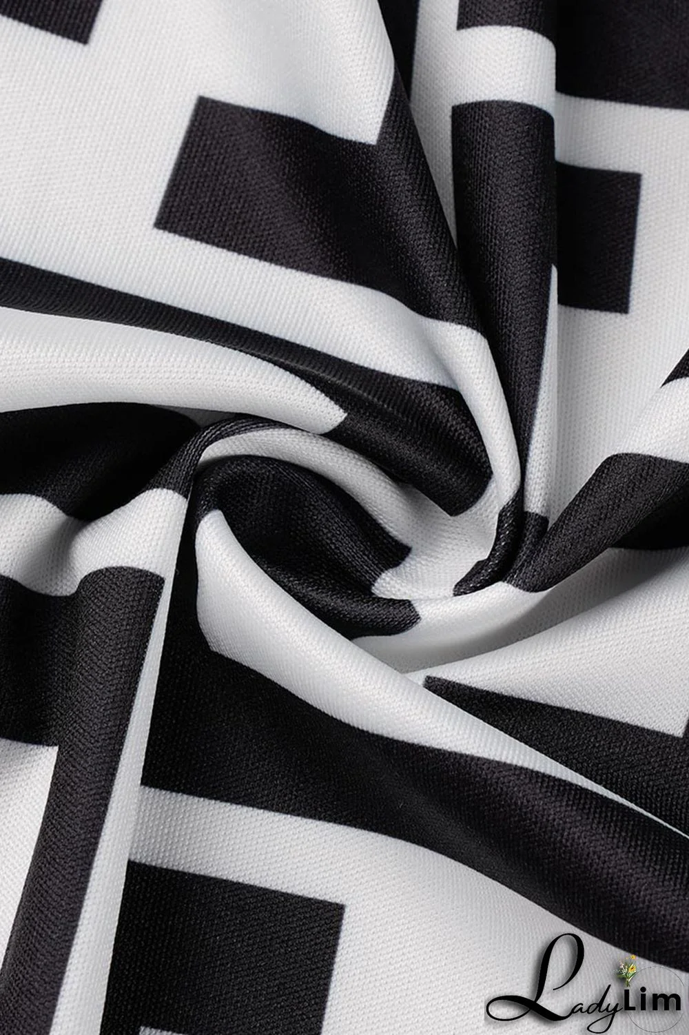 Black And White Casual Print Asymmetrical Half A Turtleneck Long Sleeve Two Pieces