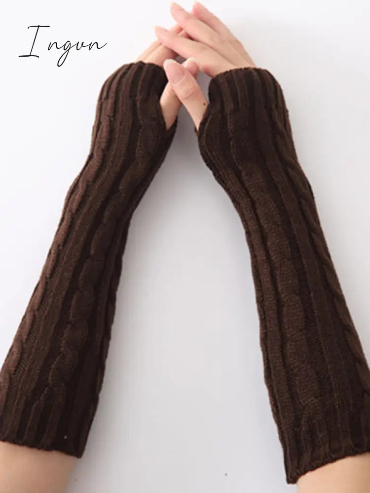Ingvn - Jacquard 5 Colors Knitting Sleevelet Coffee / Free Size Warmers
