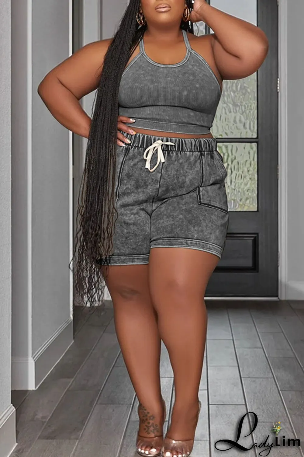 Rose Red Casual Print Patchwork Spaghetti Strap Plus Size Two Pieces