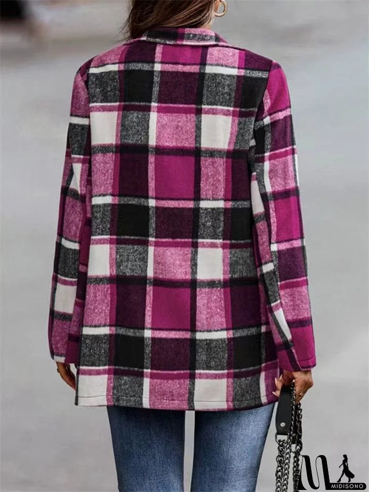MidiSono - Oversized Plaid Shacket Sweet Flannel Coats for Ladies