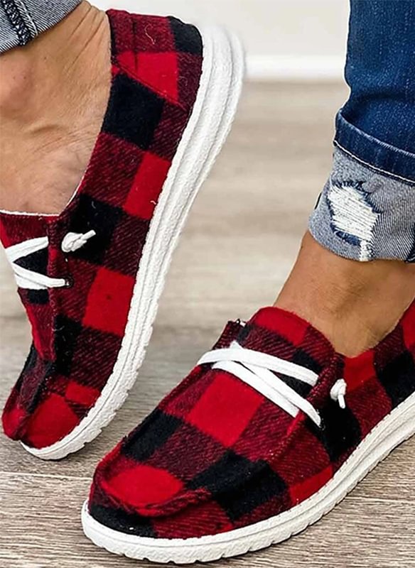 Casual Light Women's Shoes Slip-on Plaid Lace Up Sneaker