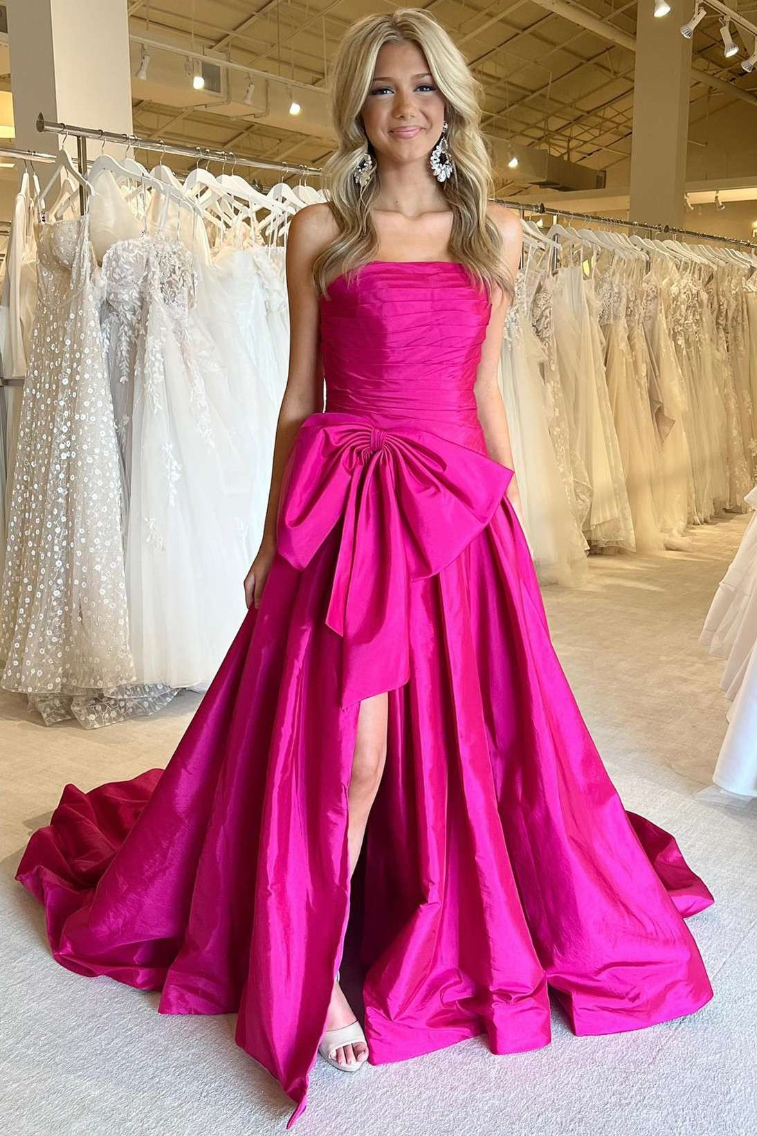 Dresseswow Strapless Sleeveless A-Line Prom Dress With Split On Sale