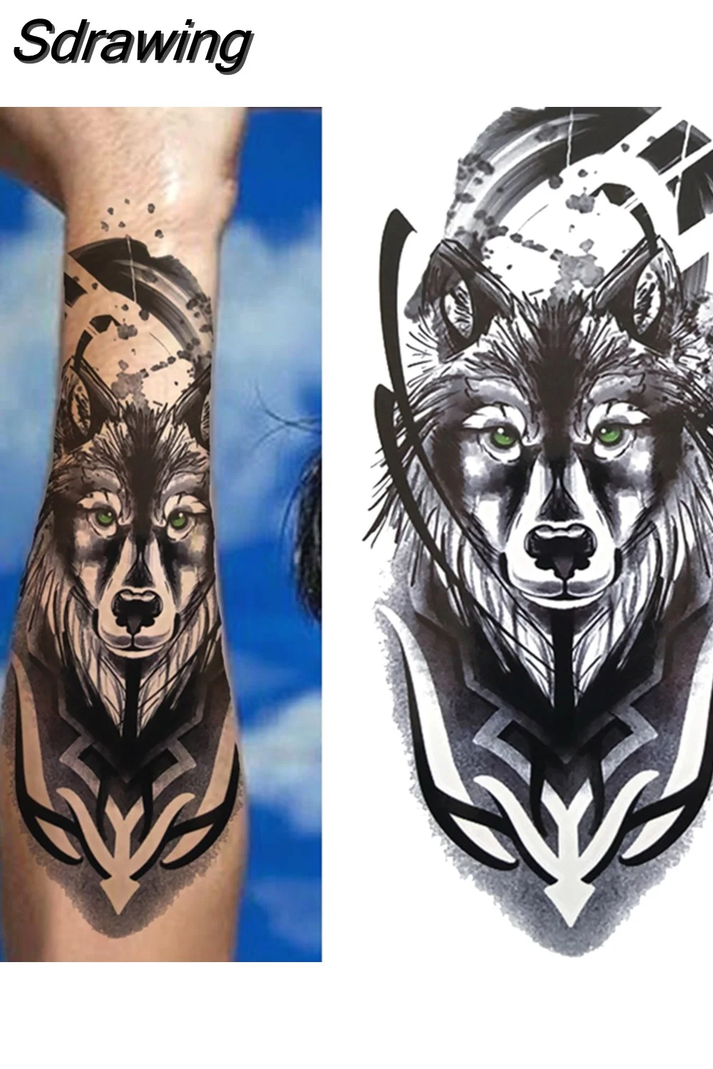 Sdrawing Lion Temporary Tattoo For Women Men Adult Skull Tiger Wolf Forest Tattoo Sticker Black Fake Realistic Demon Tatoos Forearm 430-1