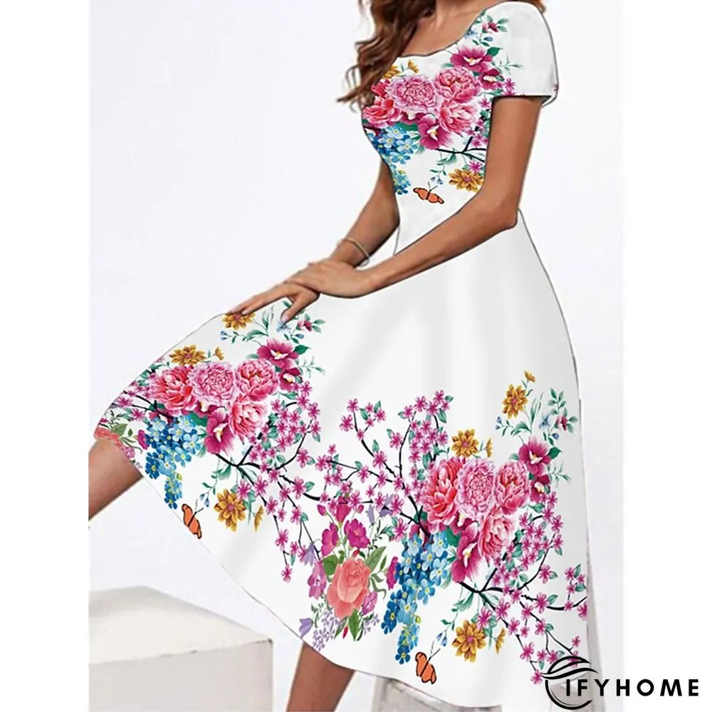 Women's Casual Dress T Shirt Dress Tee Dress Sheath Dress Graphic Floral Print Crew Neck Midi Dress Vintage Elegant Daily Holiday Short Sleeve Regular Fit Black White Yellow Winter Fall S M L XL XXL | IFYHOME