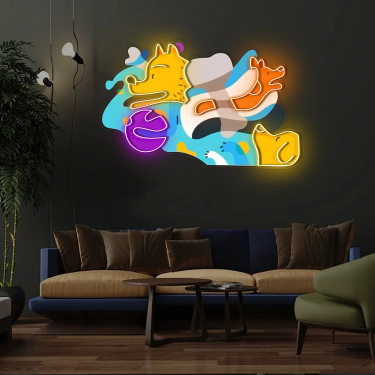 Get inspiration from Picasso Puppies Neon Cat Acrylic Artwork Abstract Lights