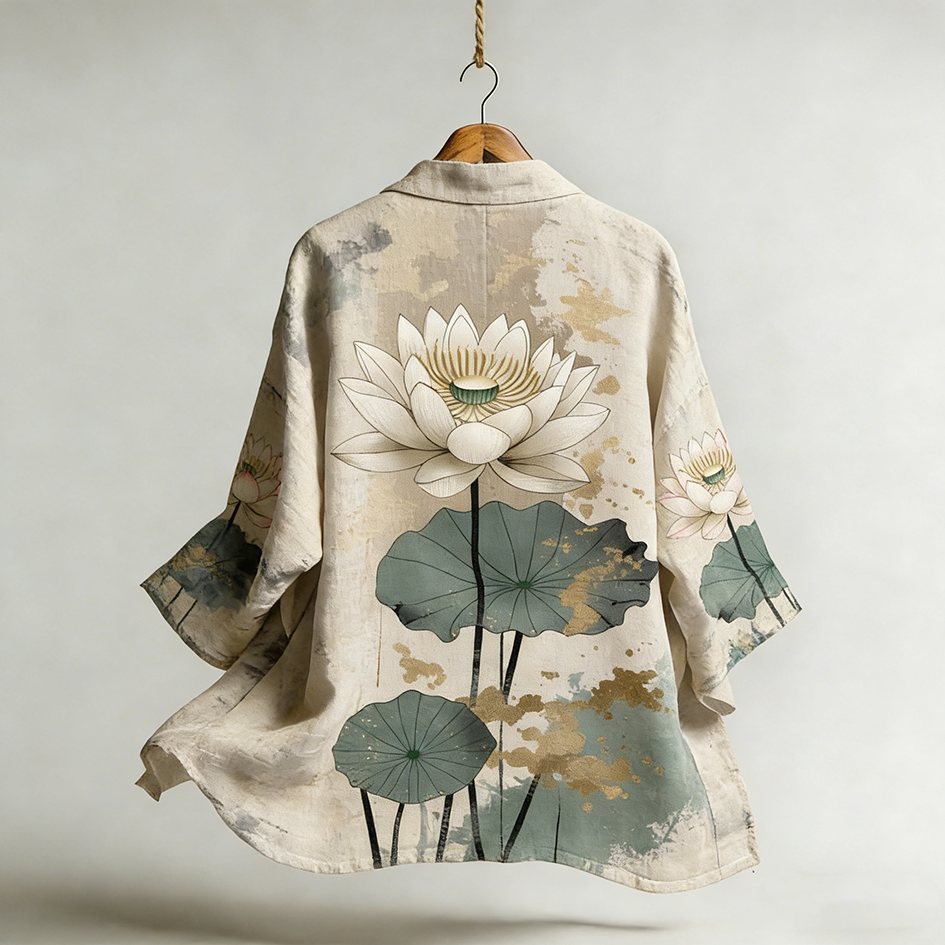 Japanese Art Style Lotus Pattern Elegant Cardigan  artssus