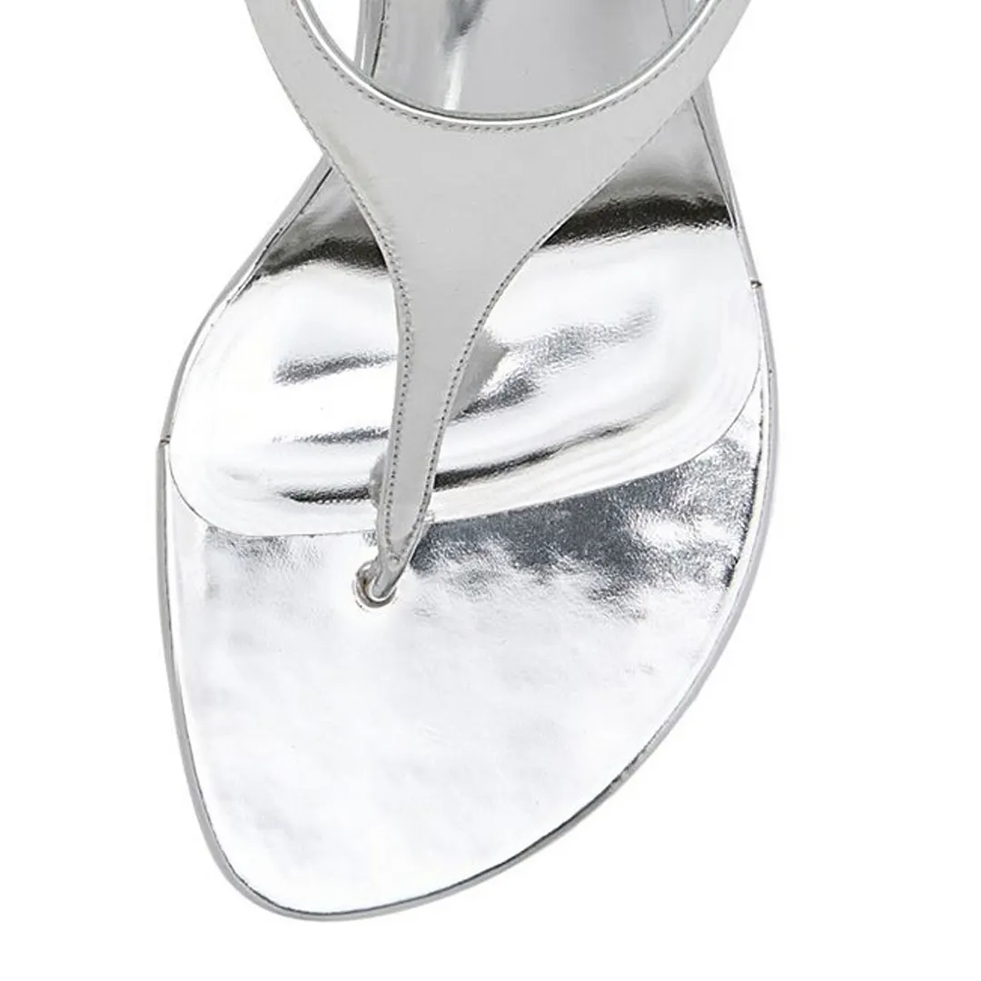 Women's Silver Metallic Finish Open-Toe Strap Heels Sandals