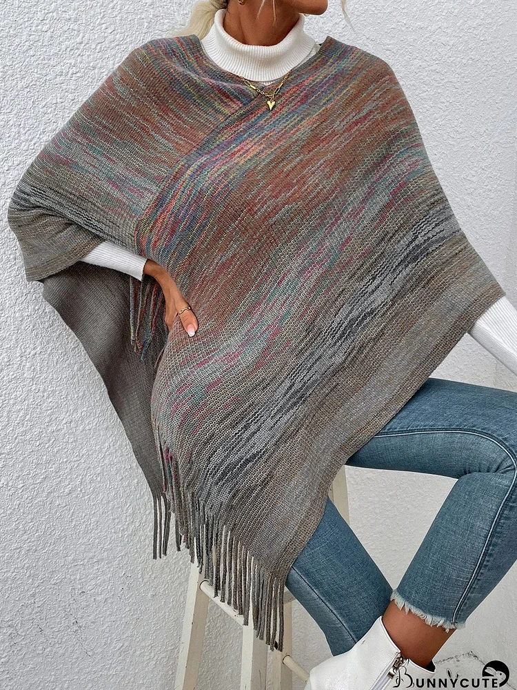 Cozy Gray Fringe Shawl Sweater for Casual Charm
