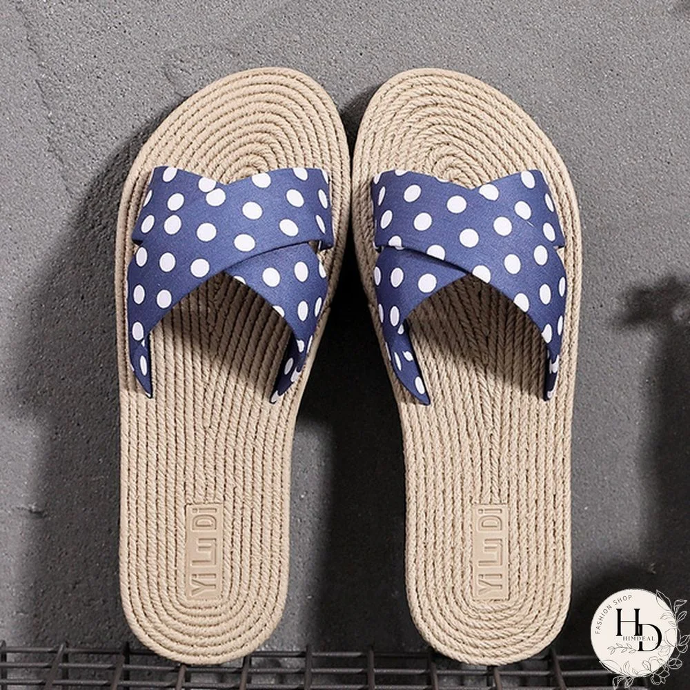 1 Pair Korean Style Summer Polka Dot Pattern Flat Seaside Beach Slippers For Woman