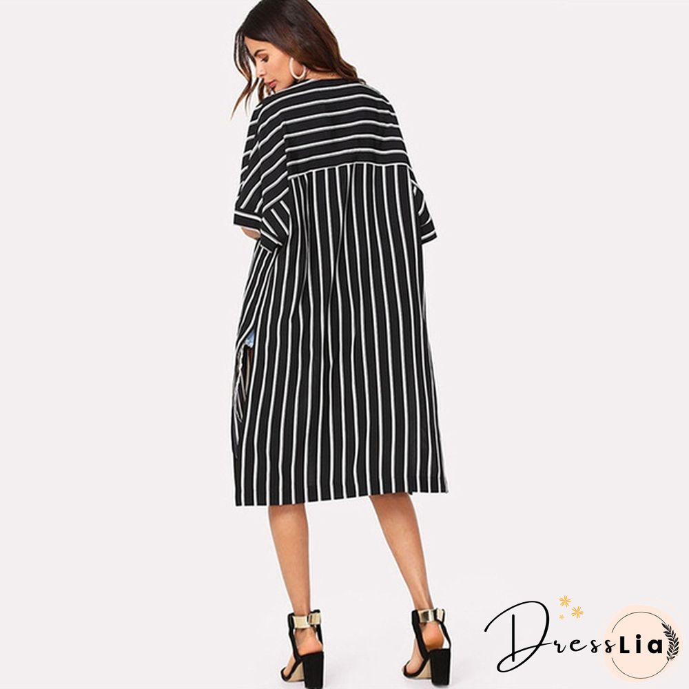 Women's Fashion Casual Spring Summer Striped Bat Sleeve Wide Loose Shirt