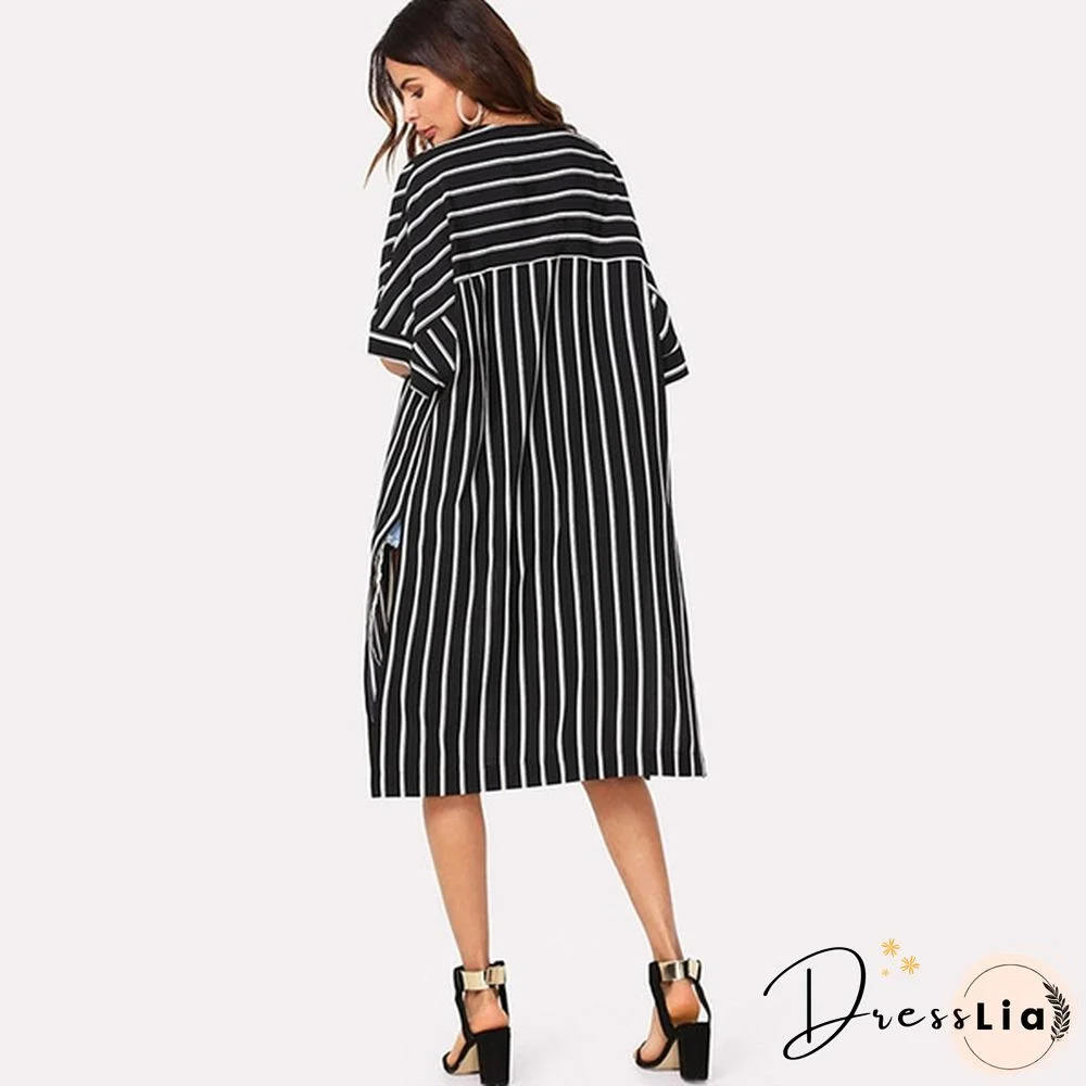Women's Fashion Casual Spring Summer Striped Bat Sleeve Wide Loose Shirt
