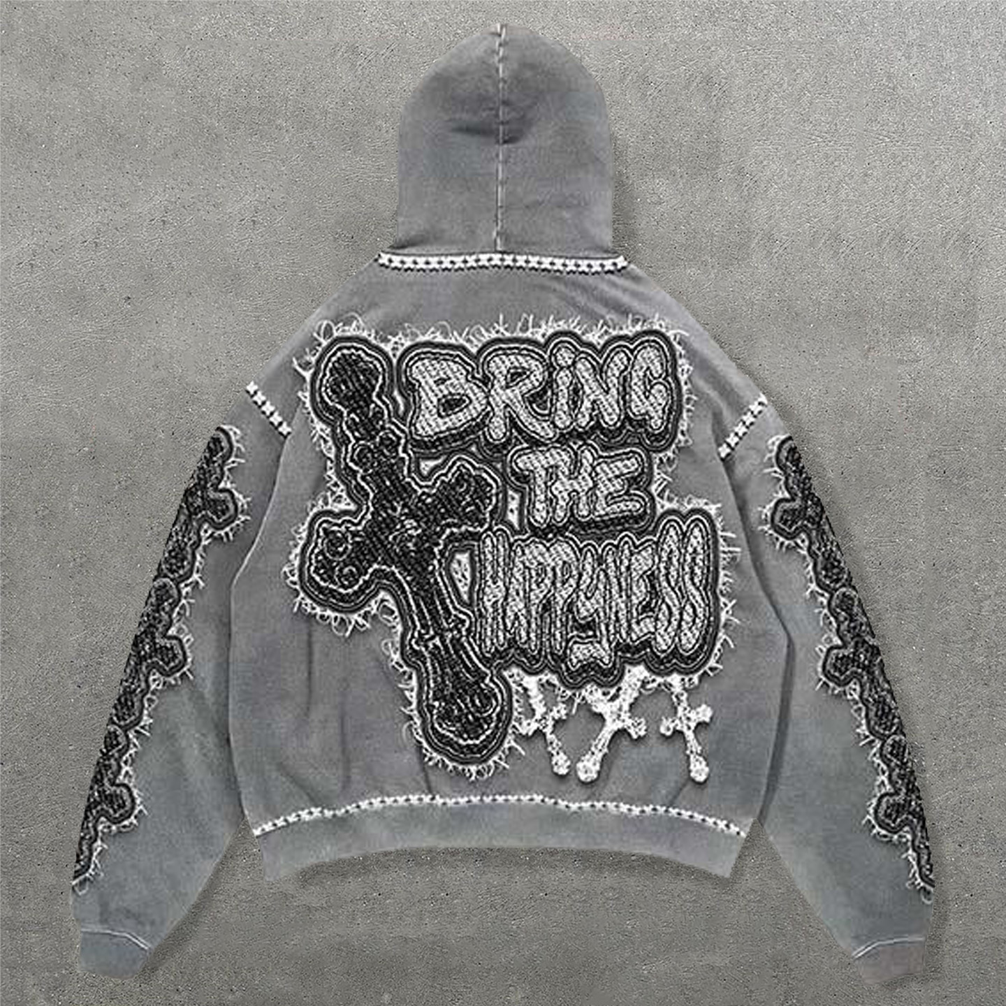 Bring The Happiness Faux Decal Print Long Sleeve Hoodies